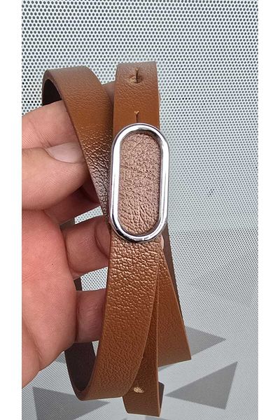 Kemerix 100% Genuine Leather Thin Tan Belt with Silver Buckle