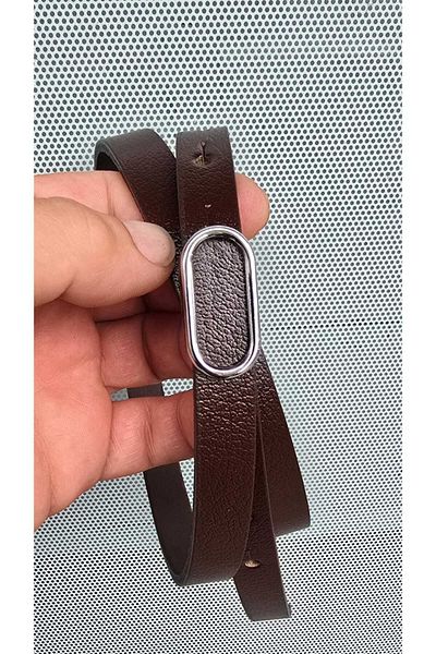 Kemerix 100% Genuine Leather Thin Bitter Brown Belt with Silver Buckle