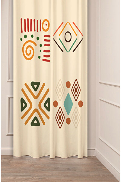 GREENDECOR Geometric Line Ethnic African Antique Patterned Bohemian Special Design Digital Printed (Single Wing) Background Curtain