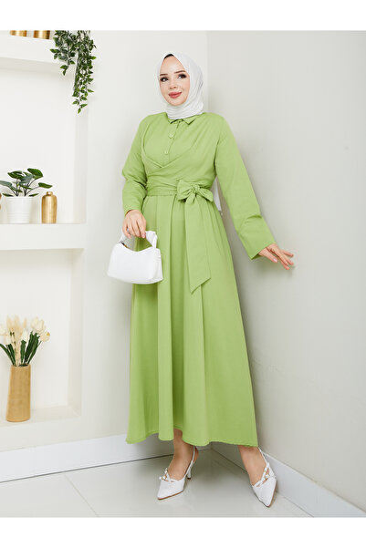 Giza Giyim Γυναικείο φόρεμα χιτζάμπ με κουμπιά με σταθερή ζώνη με κουμπιά