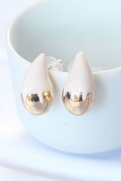 Skygo Minimal White Enamel Double Color Drop Earrings - Tj-Bkp8866