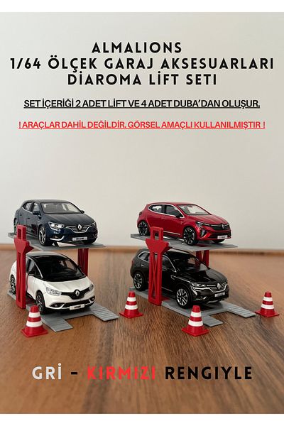 almalions 1/64 Scale Diaroma Vehicle Lift 2Pcs+4Pcs Pontoon Garage Accessories Grey - Red