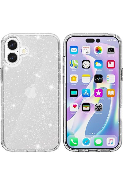 EDELFU İphone 16 Plus Için Simli Sert Şeffaf Kapak Kamera Korumalı Ince Ve Se...