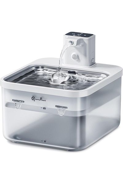 DownyPaws Battery Operated Cat Water Fountain Stainless Steel, 84oz/2.5L Fursink Wireless Pet Water