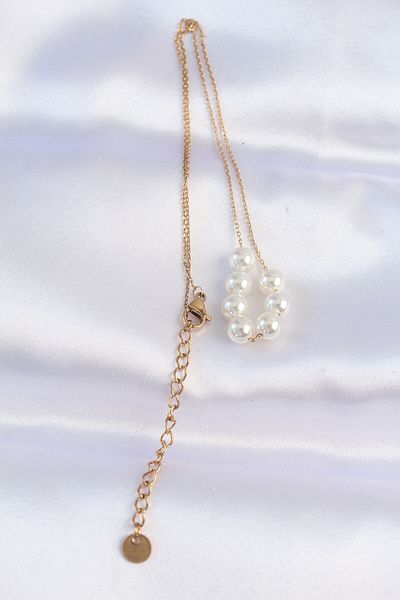 Skygo 316L Steel Chain Gold Color Row Pearl Rhinestone Necklace - Tj-Bko8735