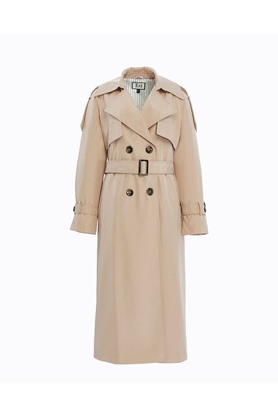IDA Collection Cream Colored Trench Coat with Double Buttons and Windbreaker Detail