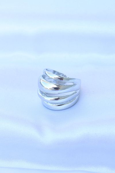 Skygo Brass Silver Color Adjustable Serrated Curved Ring - Tj-Byk3169