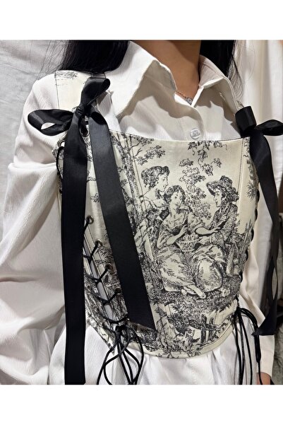 SARA Clothessy Tasarım Vintage siyah Korse kuş gözü detaylı