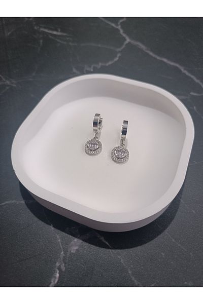 Serenita Mare Women's 316L Stainless Steel Zircon Stone Double Layer Sparkle Dangle Earrings – Silver Color