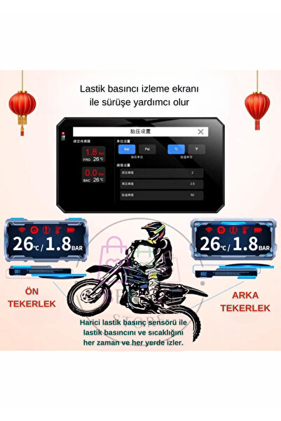 BEKAZE 6.25'' 2K Dokunmatik Ekranlı Su Geçirmez Motosiklet CarPlay GPS - 2 Kameralı, Lastik Basınç Sensörlü