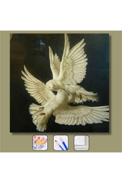 Pastelya Sayılarla Boyama Seti Çerçeveli Kasnaklı Güvercinlerin Aşkı 40x50