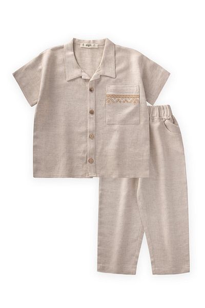 Cigit Cămașă Brodat Buzunar Pantaloni Costum In 2-7 Ani Natural