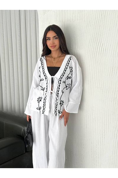 Bak'ap Cămașă cu șireturi din muselină cu broderie premium