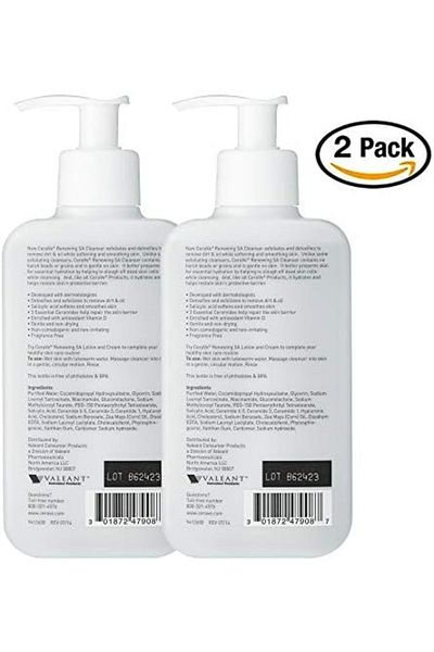 CeraVe Salicylic Acid Cleanser | 8 Ounce (Pack of 2) | Renewing Exfoliating Face Wash with Vitamin D