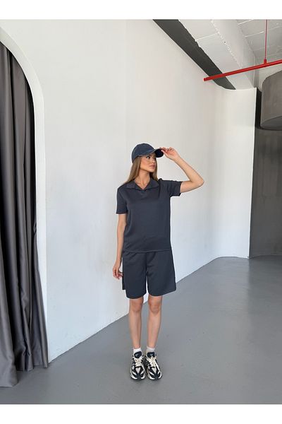 NEAR Modal Fabric Collar Short Sleeve Tracksuit Set for Women with Shorts, Soft Fabric with Lace-Up, Modern Design