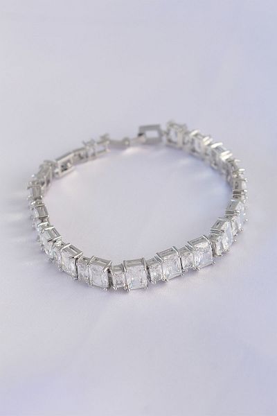 Skygo Vip Series Brass Zircon Stone Silver Color Baguette Waterway Model Bracelet - Tj-Bb6066