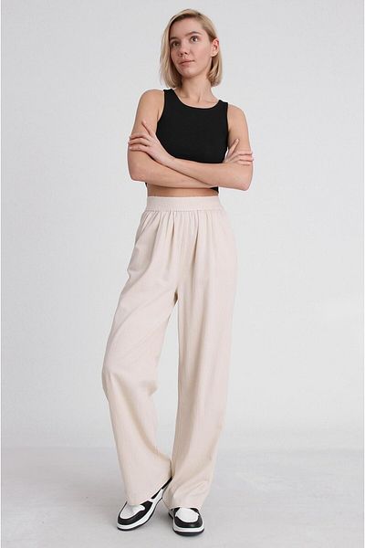 FEMMESTUDIO Women's Cream Waist Detailed Linen Trousers