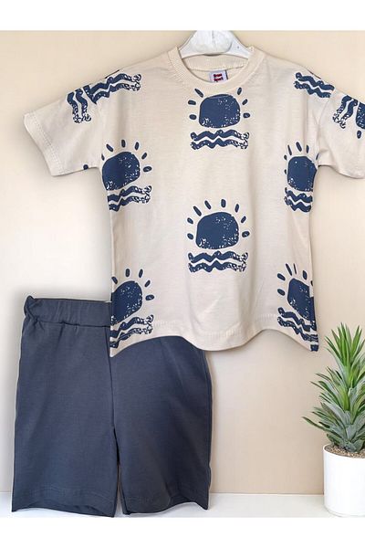 patriko tekstil Boy's Sunshine Printed Summer Shorts T-Shirt Bottom Top Set
