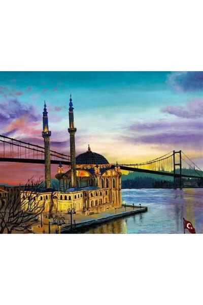Pastelya Sayılarla Boyama Seti Çerçeveli Kasnaklı Istanbul Ortaköy 60 X 75 Cm