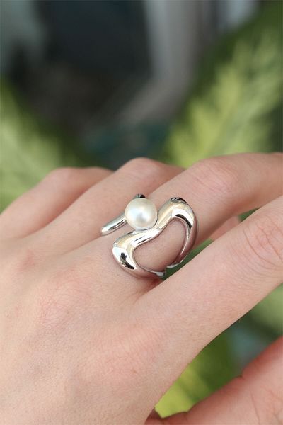 Skygo Brass Silver Color Adjustable Pearl Rhinestone Ring - Tj-Byk3165