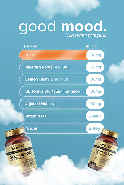 Lifecell Good Mood Booster | Ruh Halinizi Dengeleyin! 5HTP ve Valerian İçeren Kompleks Takviye Edici Gıda