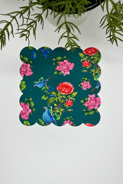 DECO Vanilla Background Blue Bird Patterned Digital Printed Laser Cut Cocktail Napkin