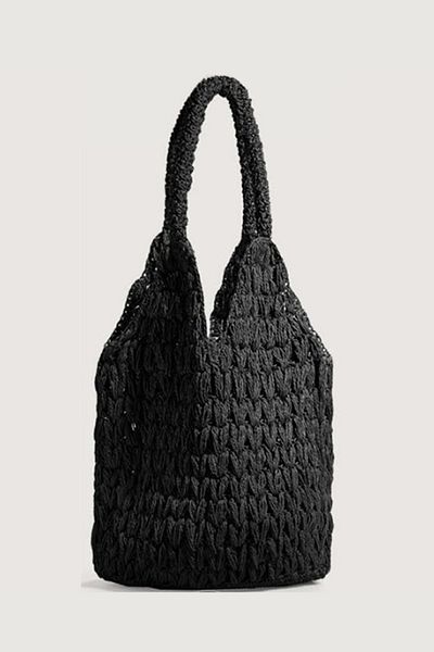TOM SHOP Geantă de umăr neagră din hârtie lucrată manual - geantă perforată de vară
