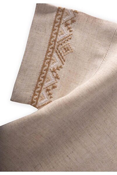 Cigit Embroidered Sleeves Shirt Shorts Linen Set 2-7 Years Natural