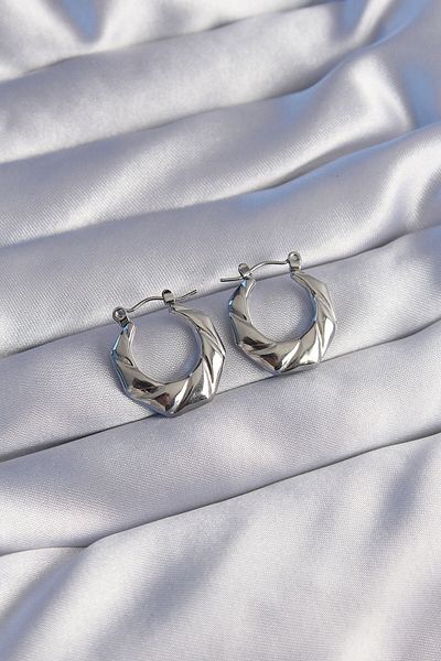 Skygo 316L Steel Silver Color Curved Look Geometric Model Earrings - Tj-Bkp9045
