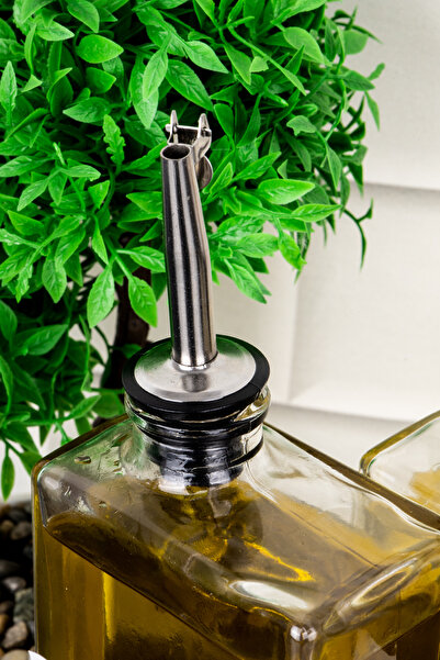 DNS HOME 2-Piece Glass Oil Pot 500 ml Silver Lid Oil Pot Set Sunflower Olive Oil Labeled Sauce Bowl Vinegar Bowl