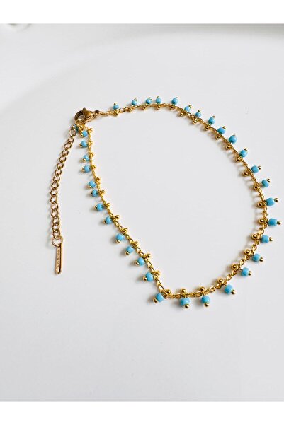 DEVİ fashion Çelik Mavi Taşlı İki Sıra Halhal 22 cm