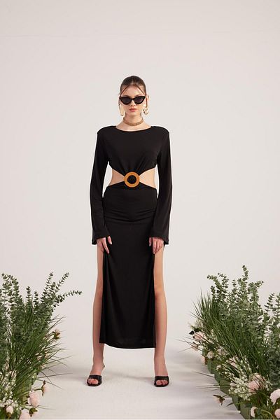 HOLLY LOLLY Stretchy Fabric Backless Long Cameron Dress Black