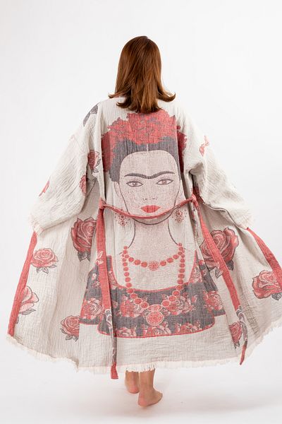 Befera Design Muslin Kimono 100% Cotton Frida Patterned Jacquard Bathrobe Kaftan Dressing Gown