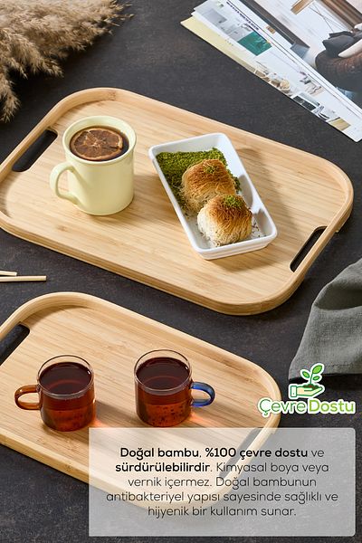 Vienev 2-Piece Rectangular Bamboo Tray
