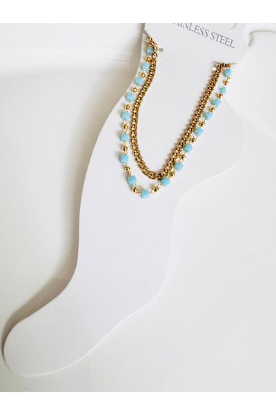 DEVİ fashion Steel Blue Stone Anklet 22 cm