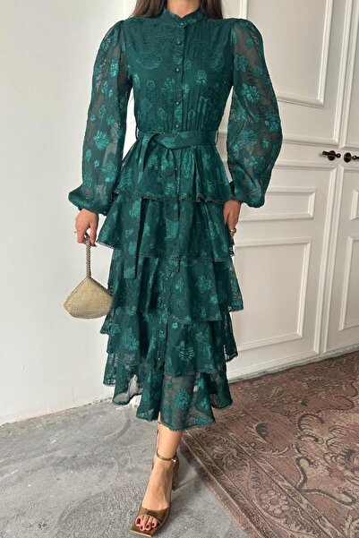 EyesOf Emerald Wallpaper Striped Layered Dress