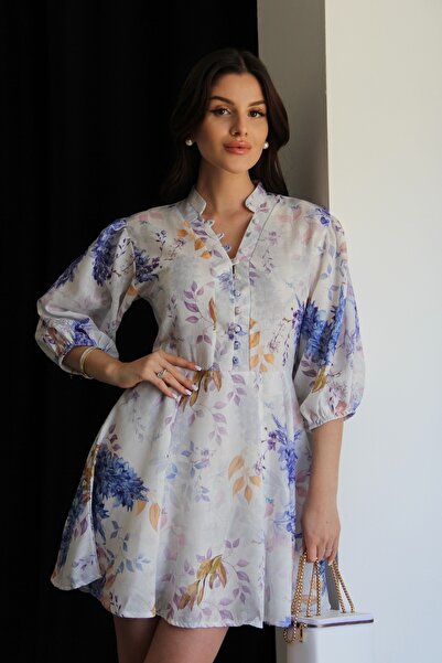 Julidress Μίνι λινό φόρεμα Premium Design με λεπτομέρεια με κουμπιά και μοτίβ...