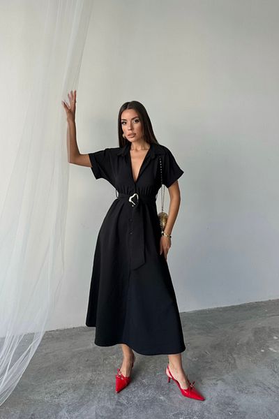 Viyamo ΦΟΡΕΜΑ CRUSHLI MODAL ΜΕ ΚΟΥΜΠΙ ΜΠΡΟΣΤΑ - Μαύρο
