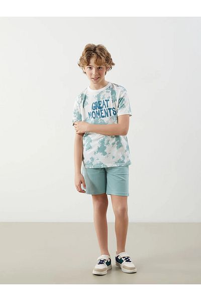 LC Waikiki Ecru Crew Neck Boys T-Shirt and Shorts
