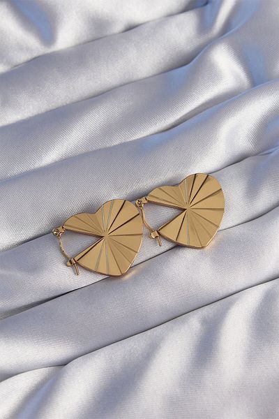 Skygo 316L Steel Gold Color Striped Plate Design Heart Earrings - Tj-Bkp9053
