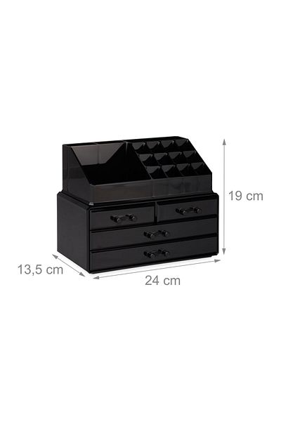 Relaxdays Make-up and accessories organizer, 16 compartments and 4 drawers, black acrylic, 24 x 13.5 x 19 cm