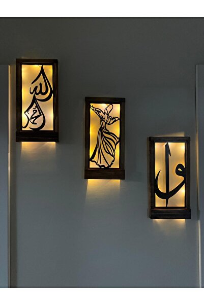 ViraHome Ledli Işıklı Ahşap Tablo Anneler Günü Hediyesi Elif Vav Allah Muhamm...