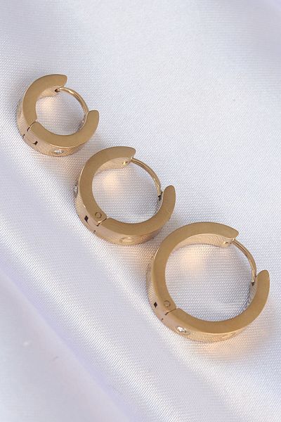 Skygo 316L Steel Gold Color Zircon Stone Model 3-Piece Hoop Earrings - Tj-Bkp9009