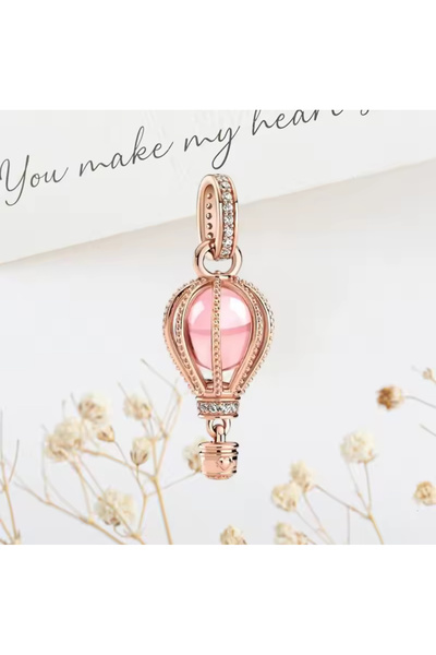 Lovecharm Gümüş Pembe Parıltılı Sıcak Hava Balonu Charm