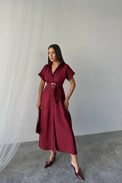 JANES Front Buttoned Crushli Modal Dress - Burgundy