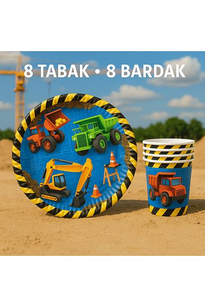 Partifabrik Construction Work Machinery Themed Plate Cup Set