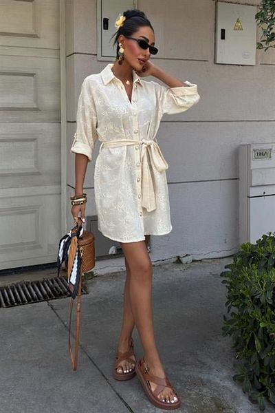 COTTONLAB Rochie Süzene brodata si cu nasturi aurii 2742