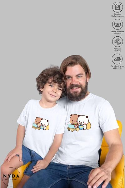 Nyda Collections Mother Father Child Combination Crew Neck Bubu Dudu Printed White Short Sleeve T-Shirt (Sold Individually)