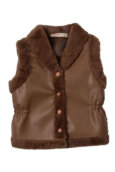Motebarn Wear Girl's Furry Leather Vest Brown