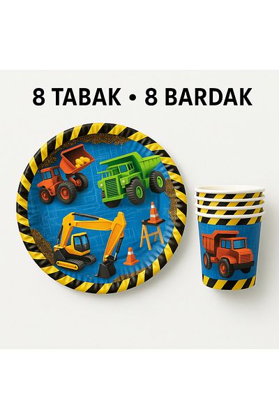 Partifabrik Construction Work Machinery Themed Plate Cup Set